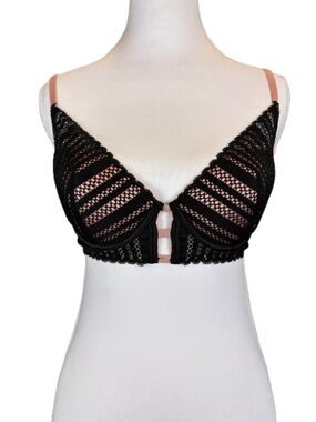 Victoria’s Secret 34C Black Lace Plunge Bra Mesh Lined Sexy
